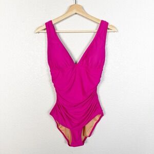 J. Crew Womens Size 8 Ruched V-Neck One-Piece Swimsuit Pink Resort Beach